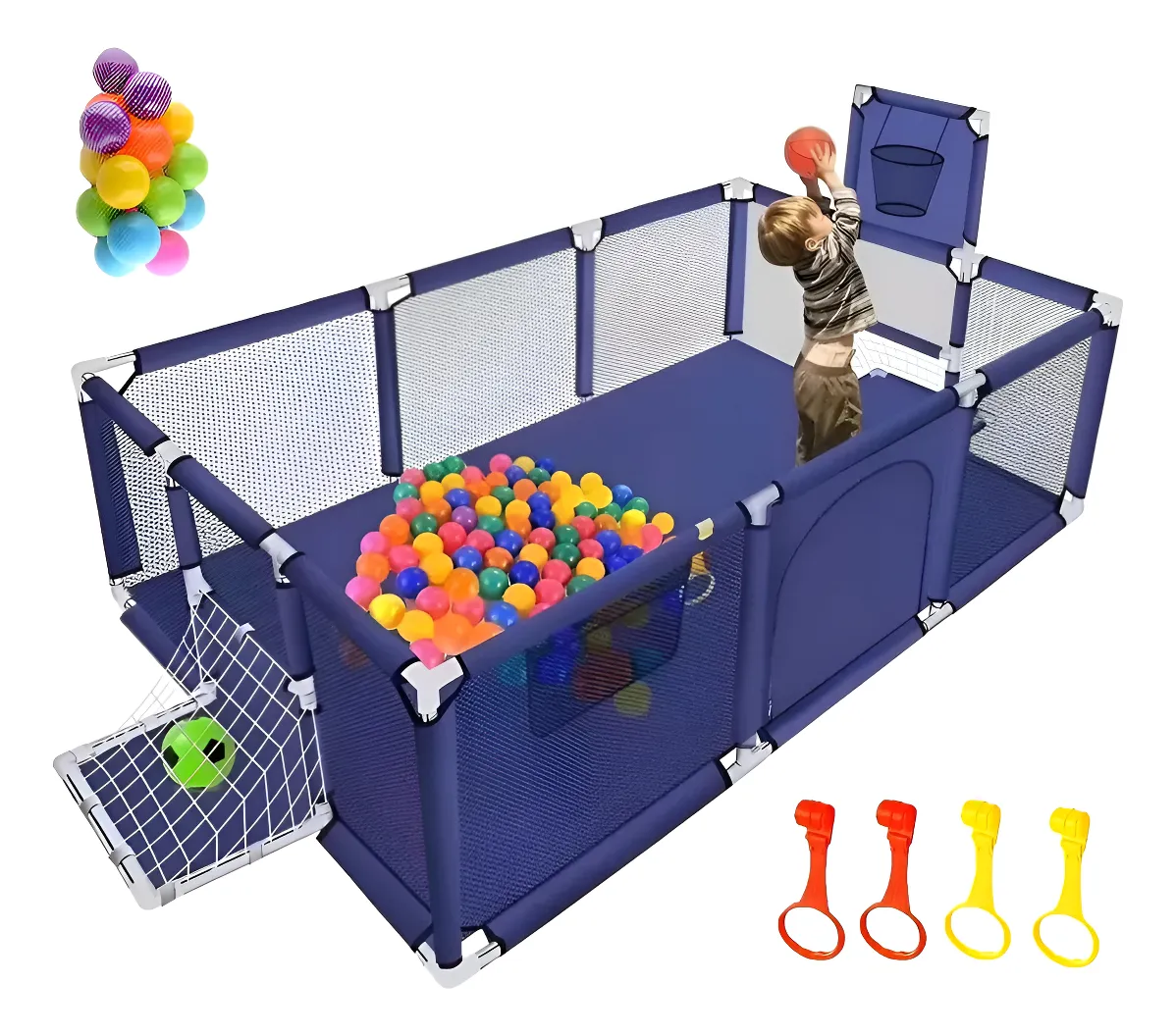 Corral Seguridad Bebes Con Aro De Basket 180cm Gris