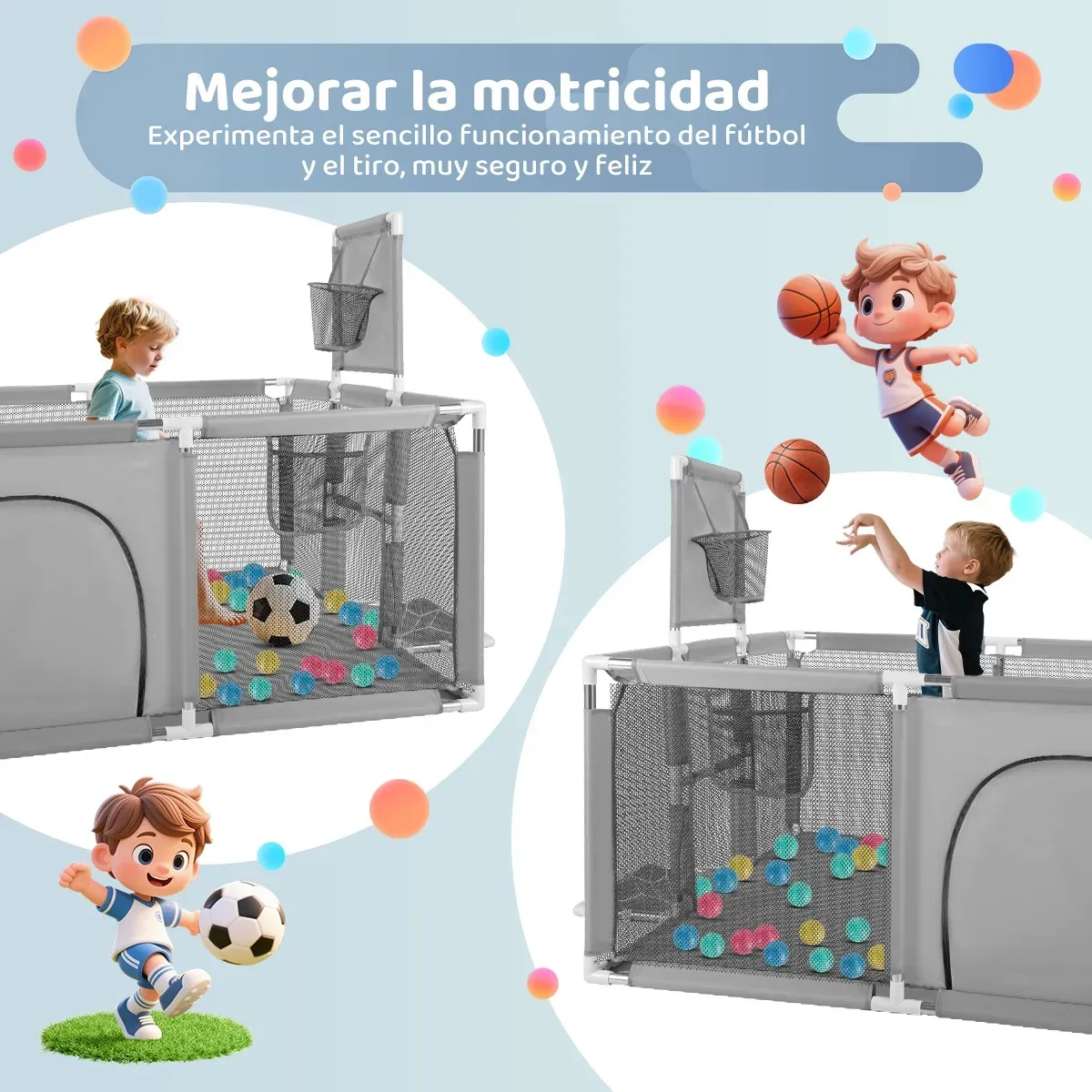 Corral Seguridad Bebes Con Aro De Basket 180cm Gris - Imagen 2