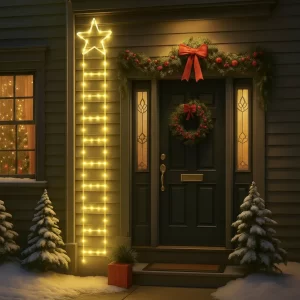 Escalera Navideña Solar Estrella 2 Metros De Luces Led Cálidas Para Exterior