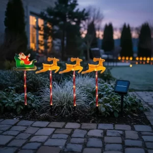 Luces Navideña Solar De Trineo Con Renos Led Estaca Decoración Exterior Jardín 5 Piezas