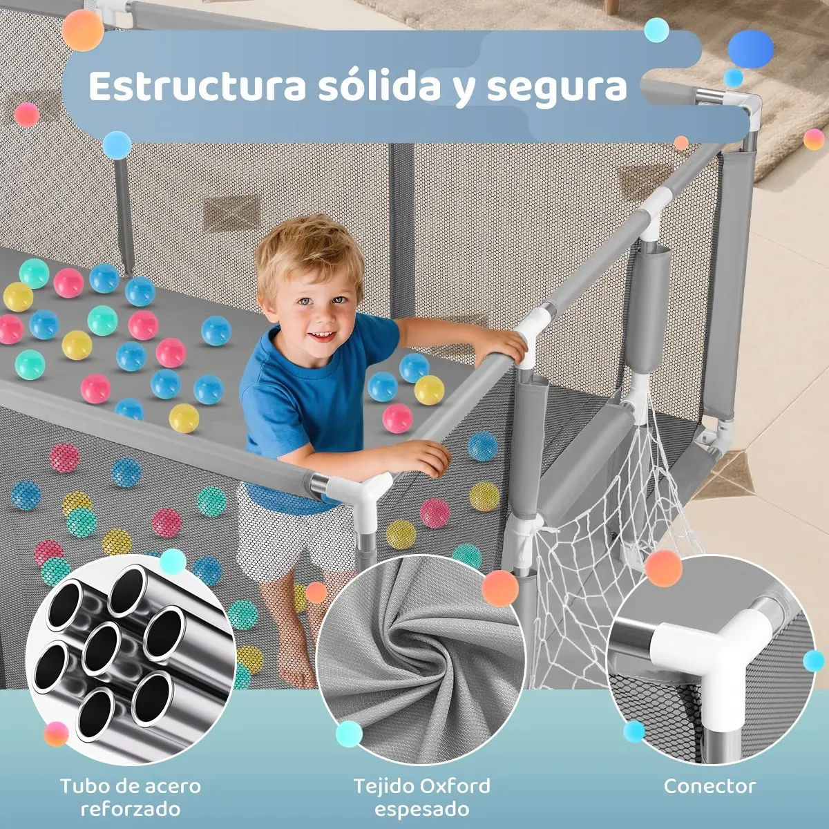 Corral Seguridad Bebes Con Aro De Basket 180cm Gris - Imagen 5